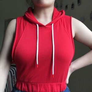 red hooded tank top